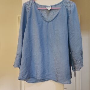 Fig and Flower Blue Embellished Relaxed Blouse